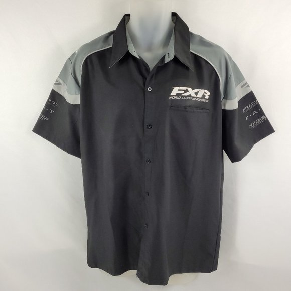 FXR Short Sleeve Shirt ACMT HydraXpro Snowmobile Button-Up Black Mens Medium - Picture 1 of 2